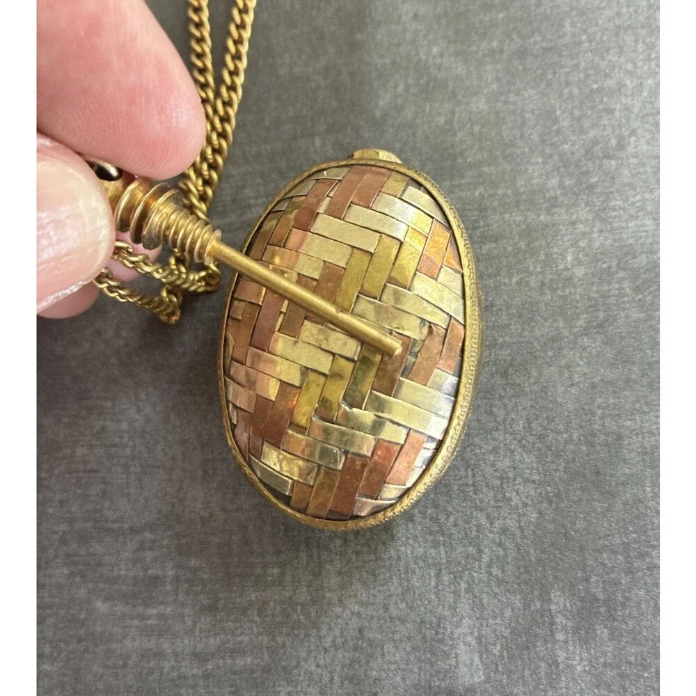 Vintage Perfume Bottle Necklace Pendant Chatelaine Woven Mixed Metal Flask 1.6oz
